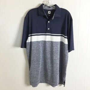 Footjoy FJ Mens White Blue Stripes Short Sleeve Polo Shirt Golf Size Large L